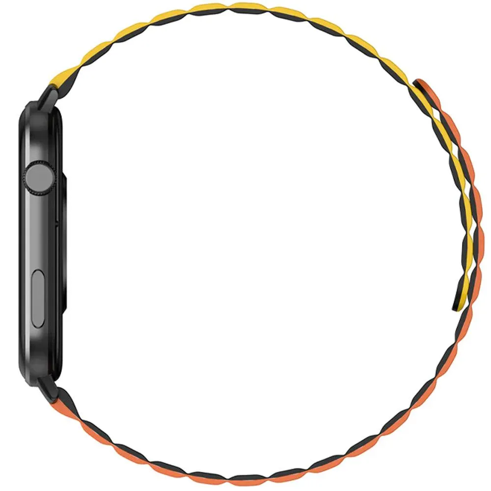 Kieslect Ks Smart Watch Black Metal Case With Orange x Yellow x Black Strap & Extra Black Strap