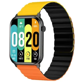 Kieslect Ks Smart Watch Black Metal Case With Orange x Yellow x Black Strap & Extra Black Strap