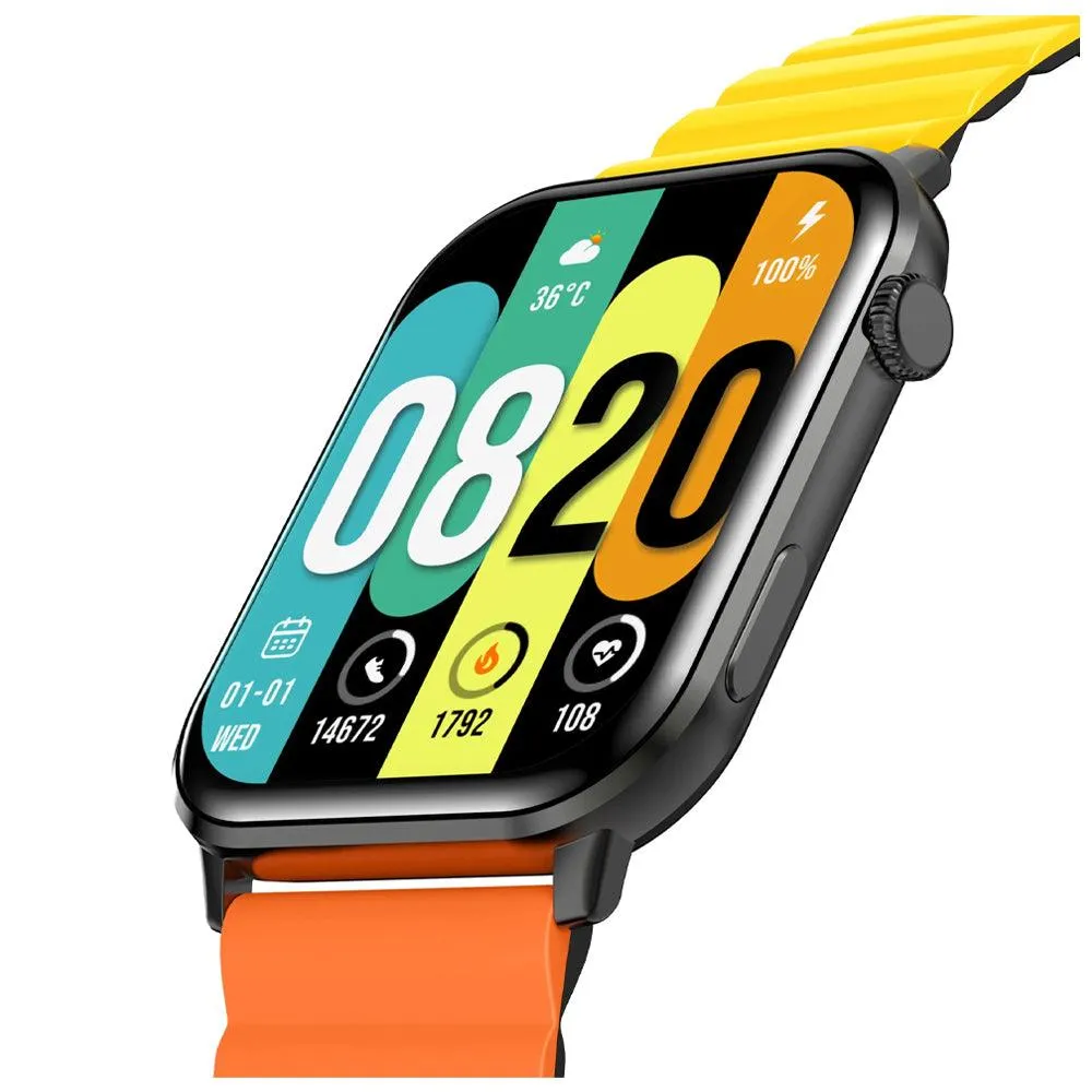Kieslect Ks Smart Watch Black Metal Case With Orange x Yellow x Black Strap & Extra Black Strap