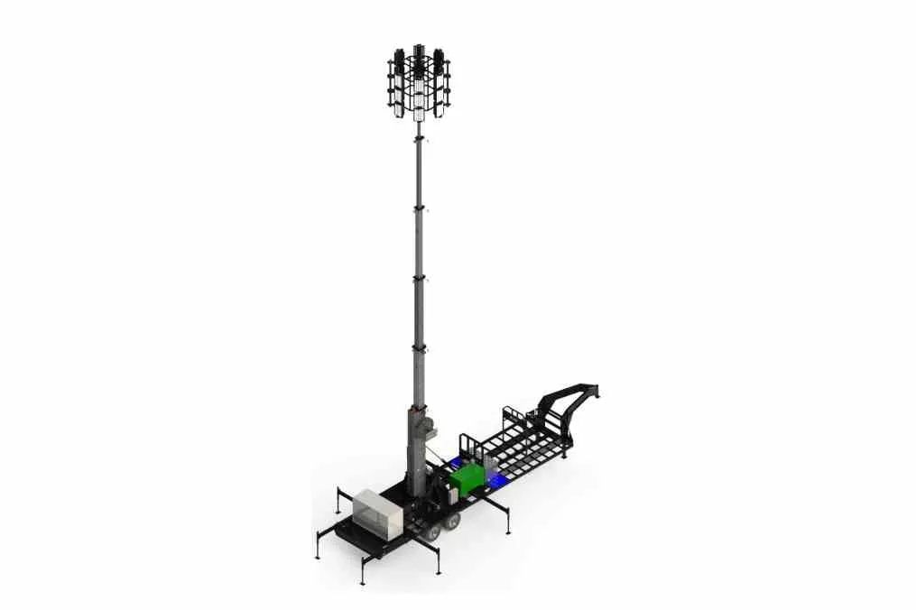 Larson Electronics 65' Self-contained Megatower™ on Skid Mount - 480V - (20) 500W LEDs - Auto Retract - Anchor