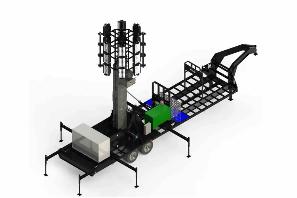 Larson Electronics 65' Self-contained Megatower™ on Skid Mount - 480V - (20) 500W LEDs - Auto Retract - Anchor