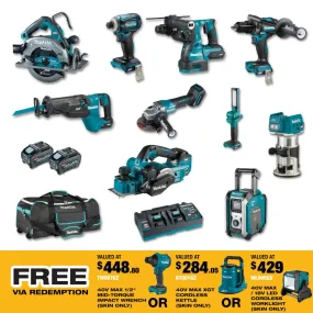Makita DK0186G101 10 Piece 40V Max 5.0Ah XGT Cordless Brushless Combo Kit