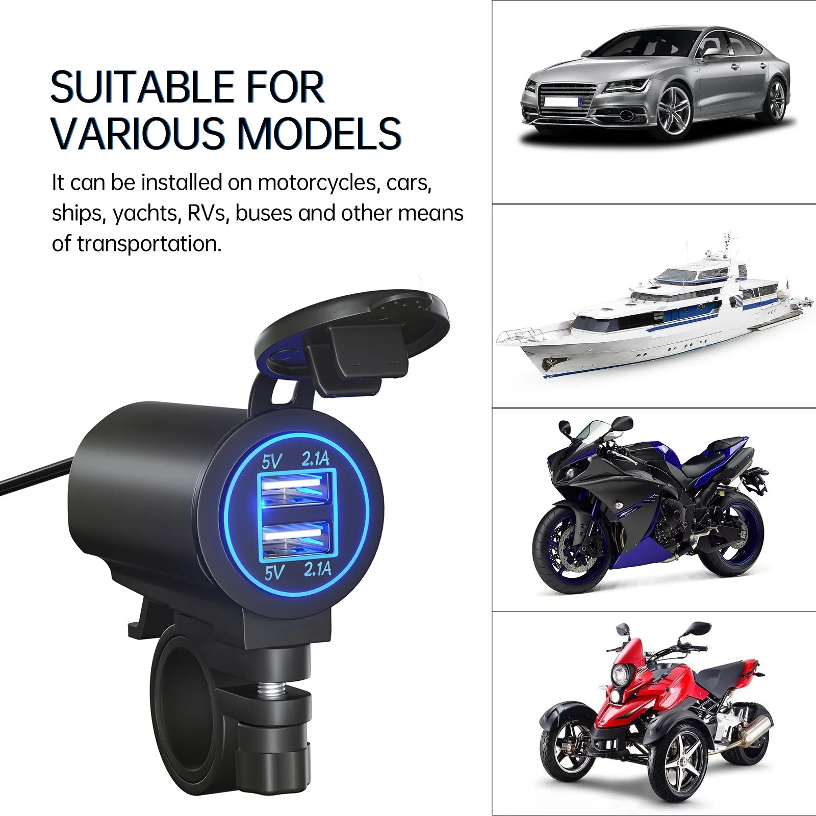Motorcycle Usb Charger Dual Usb Port Double Aperture Mobile Phone