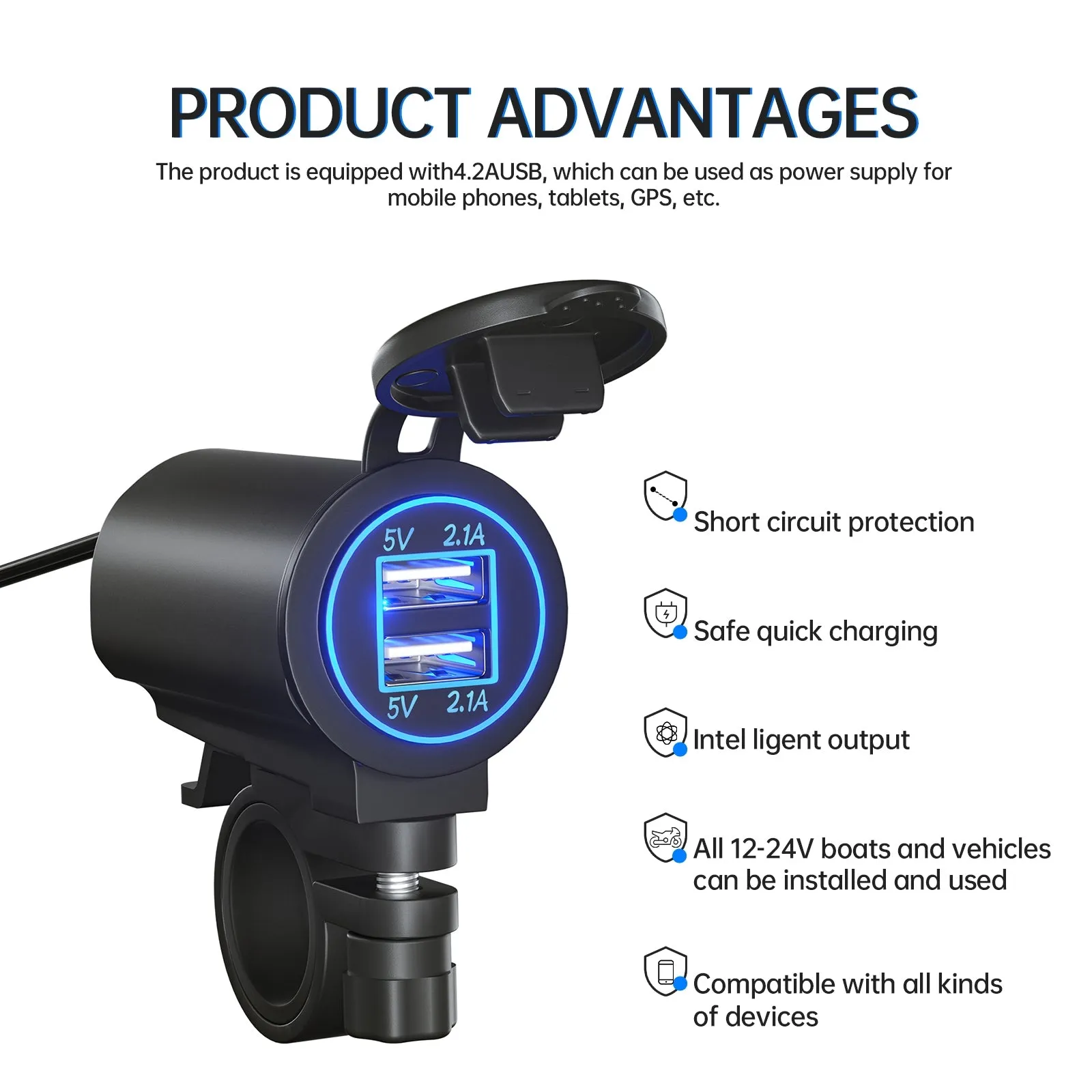 Motorcycle Usb Charger Dual Usb Port Double Aperture Mobile Phone