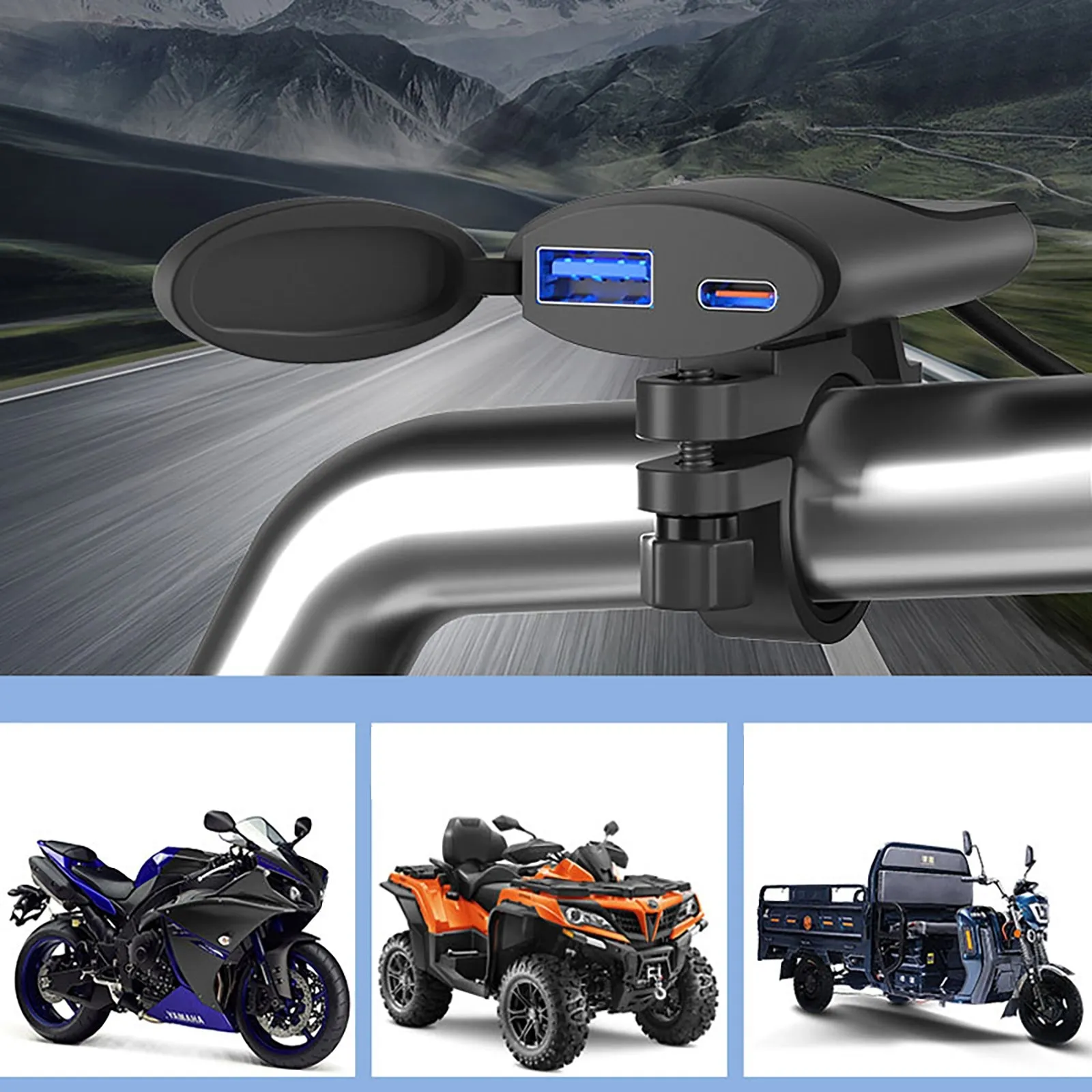Motorcycle USB Phone Charger 30W USB-C PD 18W USB-A Dual Ports