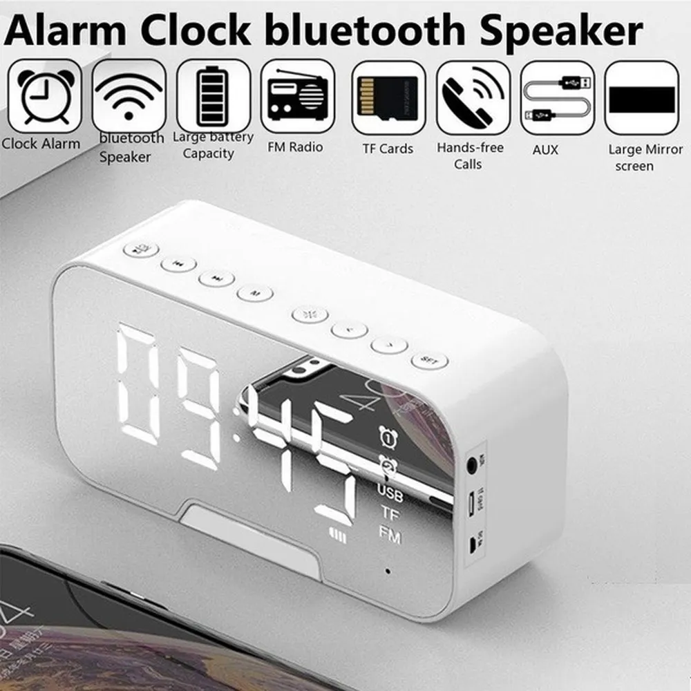 Multifunction Alarm Clock Mirror LED Alarm Clock Multifunction Wireless Bluetooth Music Player Electronic Digital Alarm Clock