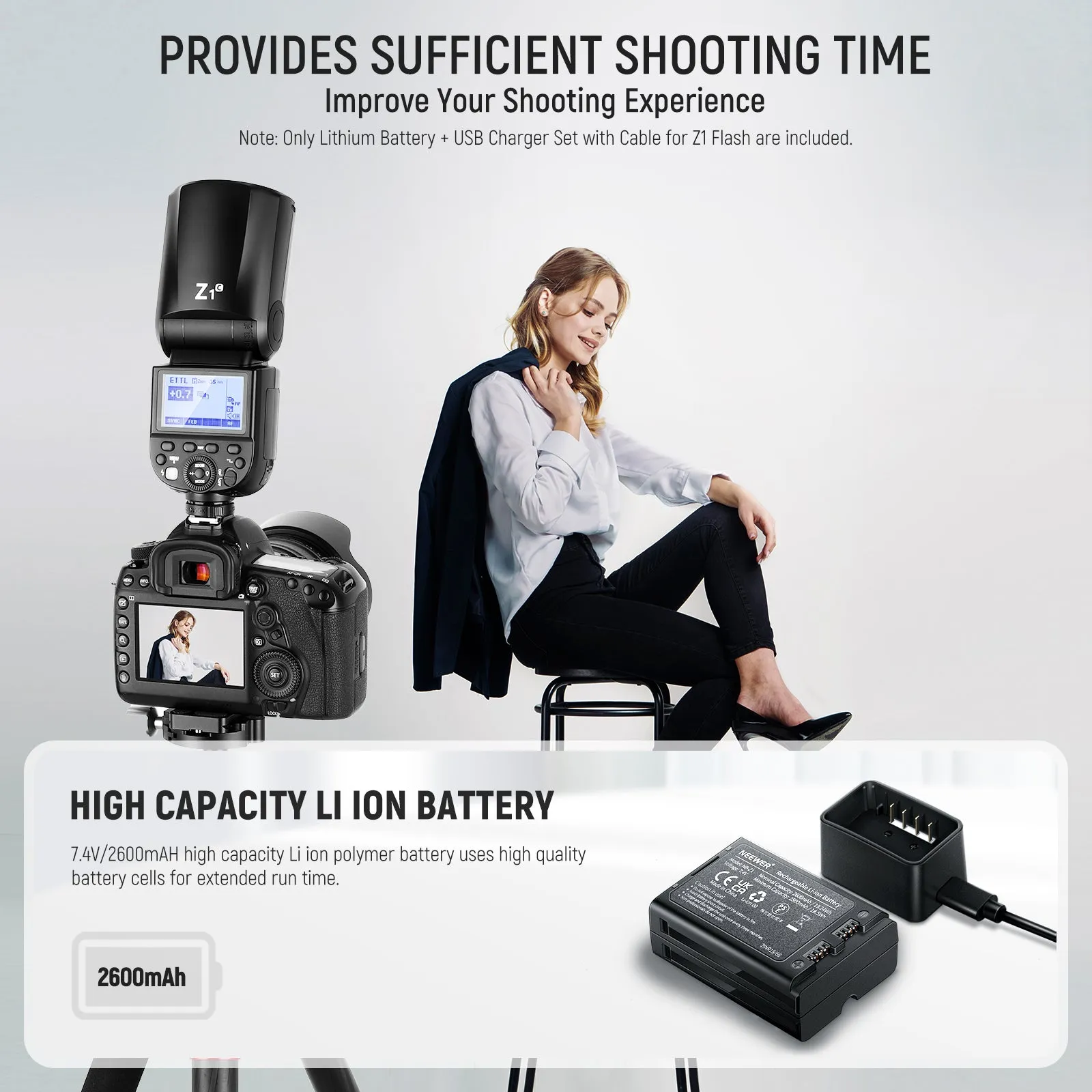 NEEWER Z1/ Z2 Flash Lithium Battery and USB Charger Set