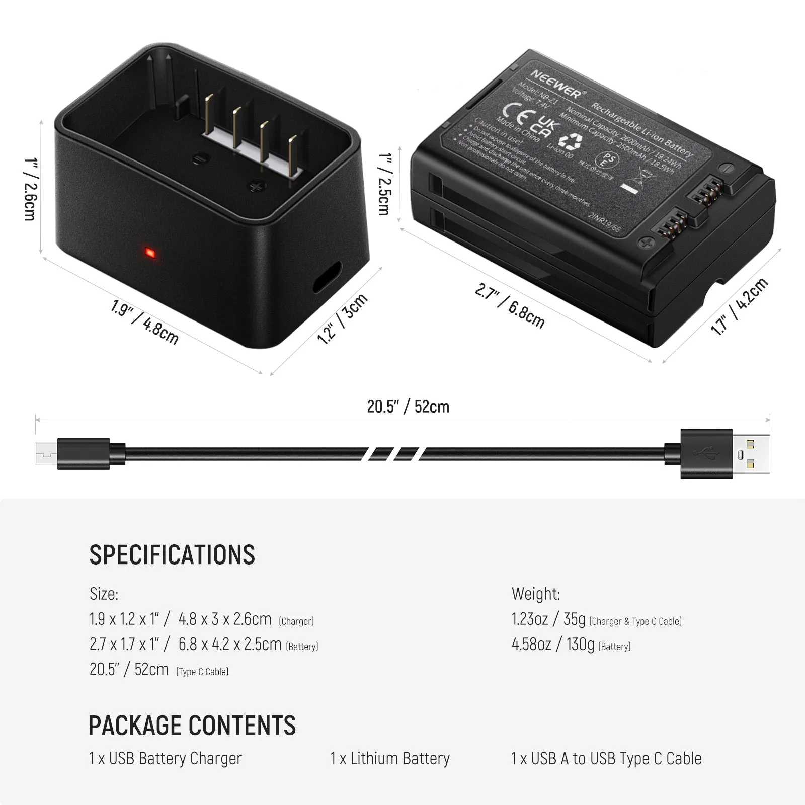 NEEWER Z1/ Z2 Flash Lithium Battery and USB Charger Set
