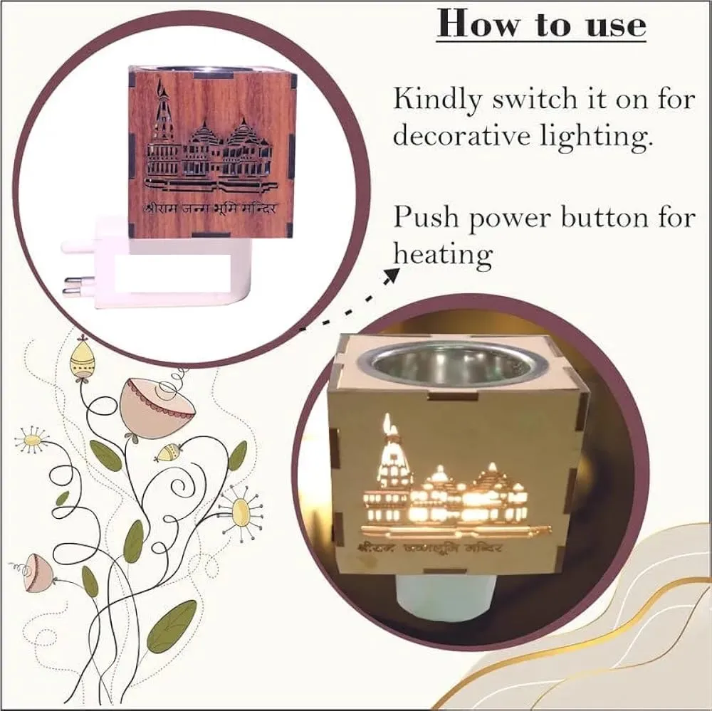 Night Lamp Aroma Burner Electric Incence Burner, Aroma Kapoor Dani, Electric Kapur Burner, Electric Dhoop Dani for Home,Office (Ram Mandir)