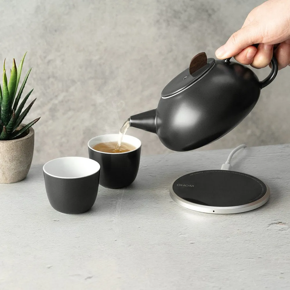 OHOM Leiph Self Heating Teapot & Charging Pad Set in Inkstone Black
