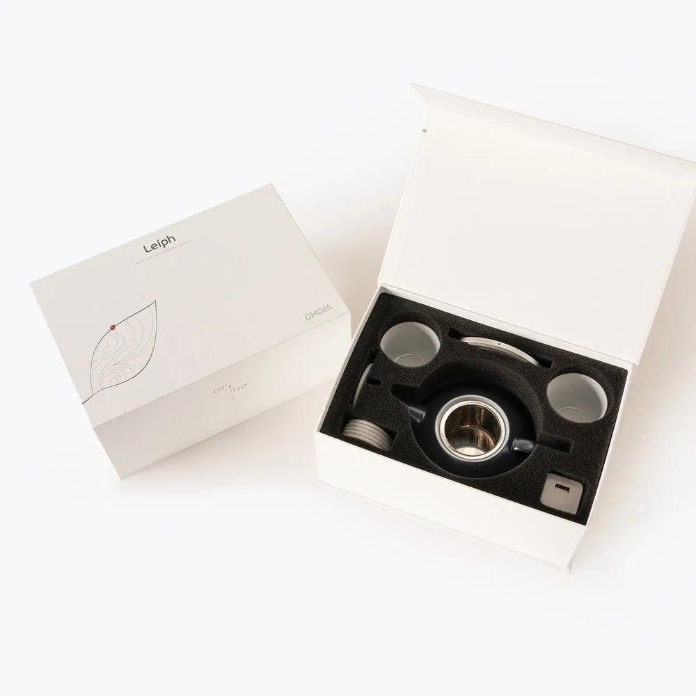OHOM Leiph Self Heating Teapot & Charging Pad Set in Inkstone Black