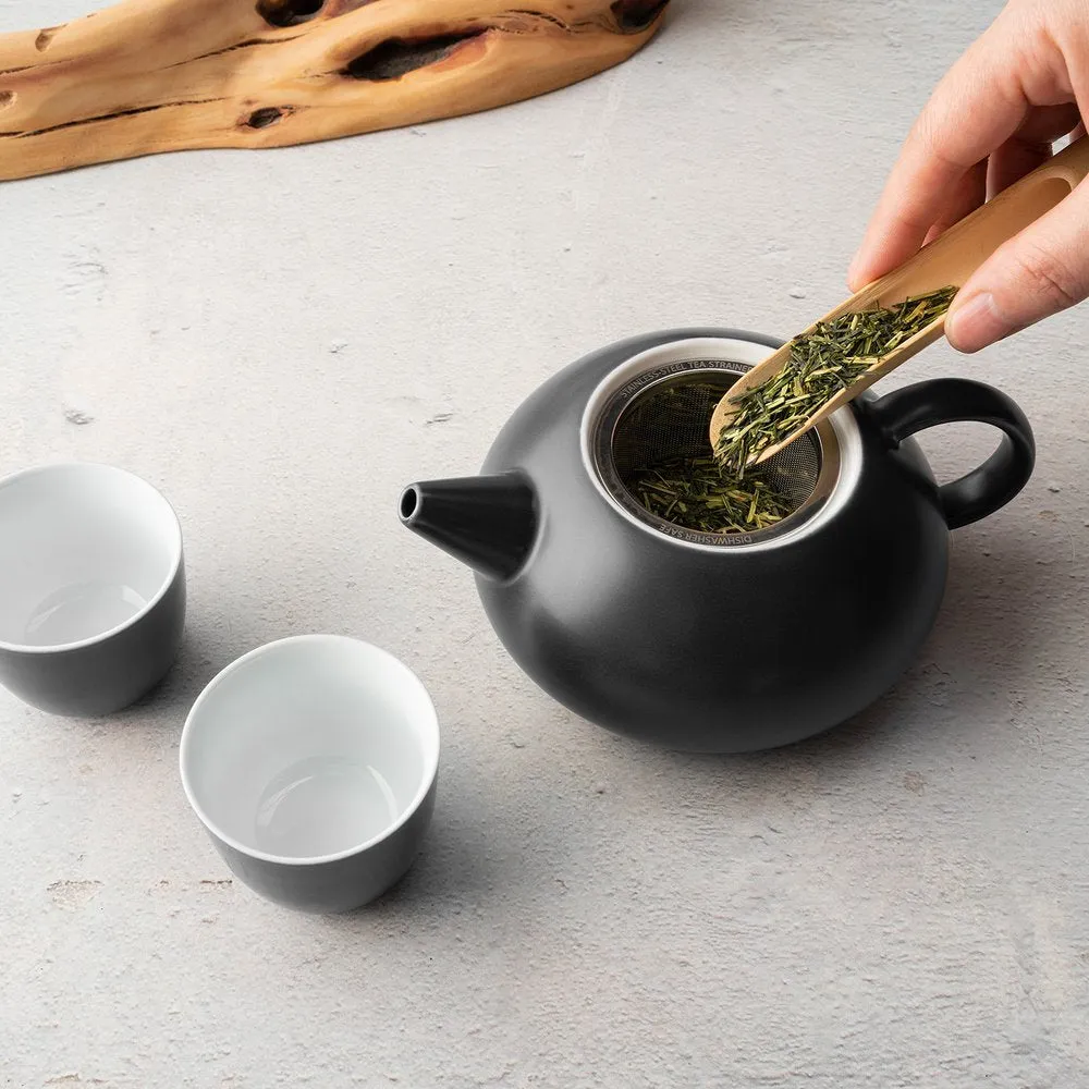 OHOM Leiph Self Heating Teapot & Charging Pad Set in Inkstone Black
