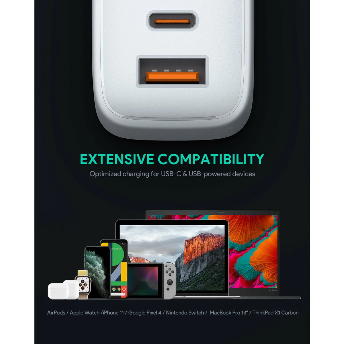 Omnia Mix 65W Dual-Port Fast GaN Charger with USB-A & USB-C Ports