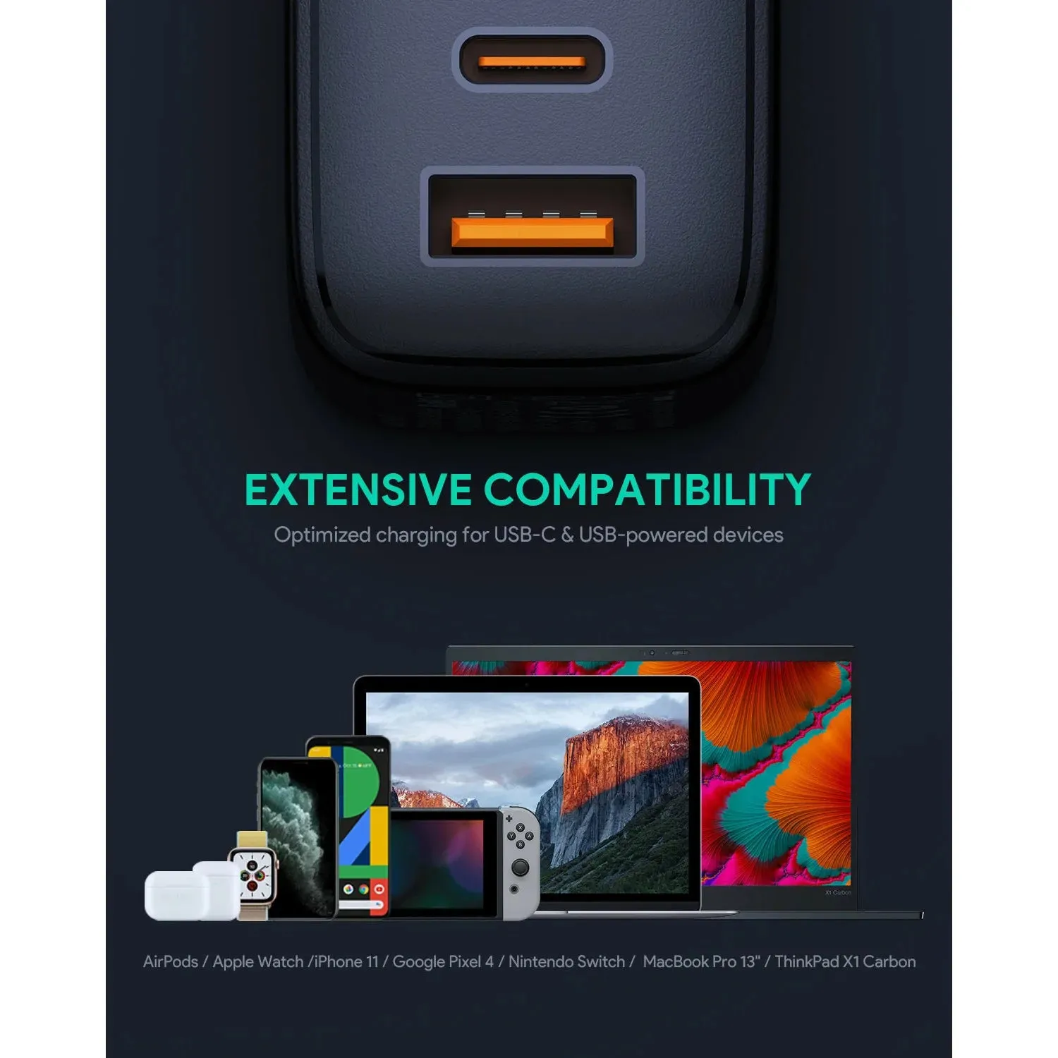 Omnia Mix 65W Dual-Port Fast GaN Charger with USB-A & USB-C Ports