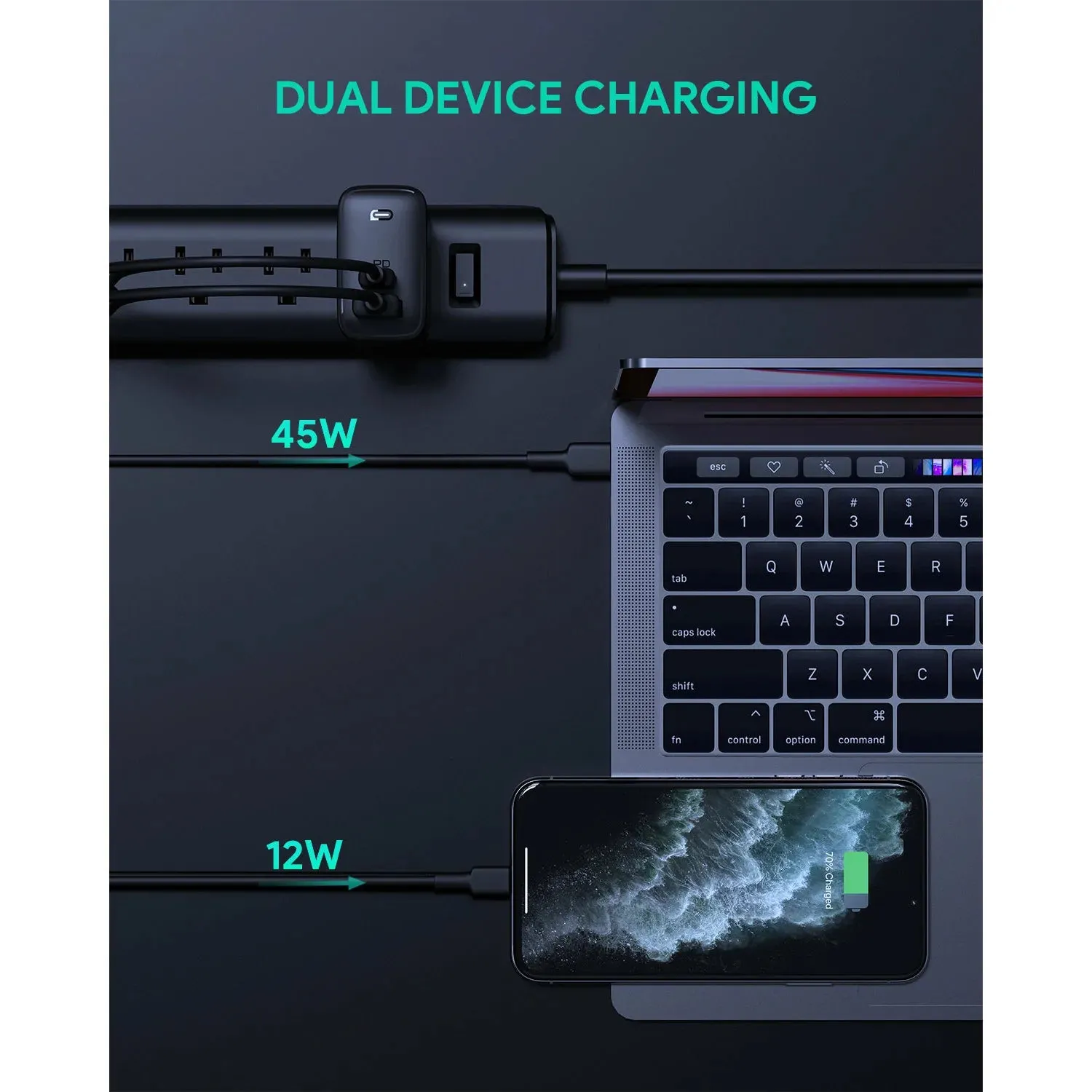 Omnia Mix 65W Dual-Port Fast GaN Charger with USB-A & USB-C Ports