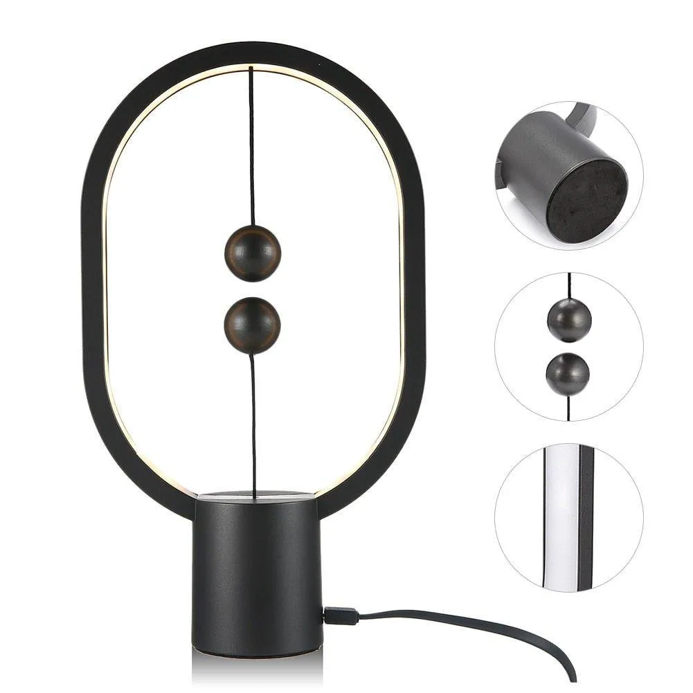 Oval Shape Magnetic Smart LED Lamp - Black