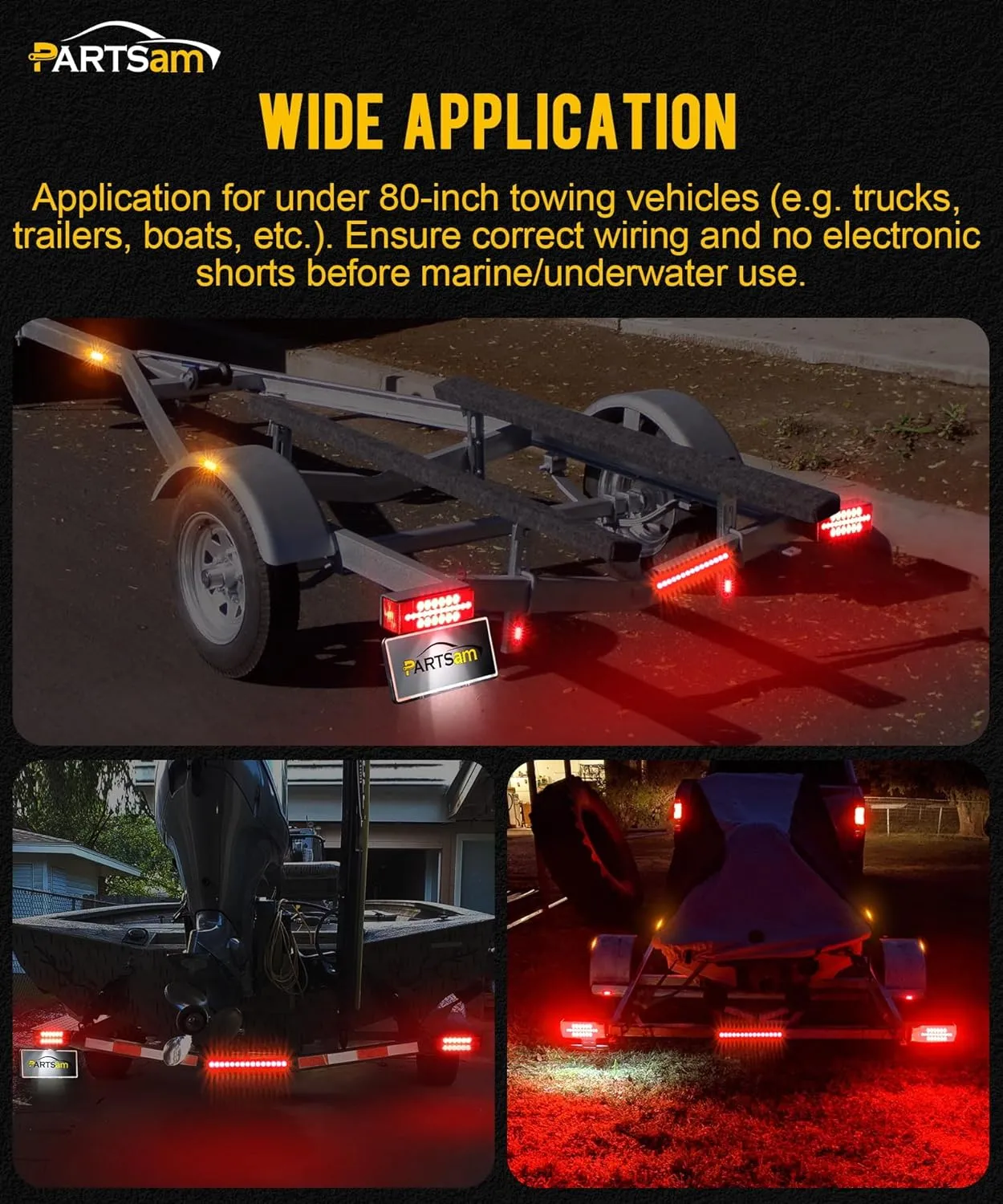 Partsam Submersible LED Trailer Tail Light Kit, Rectangular Trailer Lights Light Bar 8 Markers, with 25FT Wiring Harness Reflective Stickers Combined Stop Turn Tail License Lights for Boat Trailer 12V