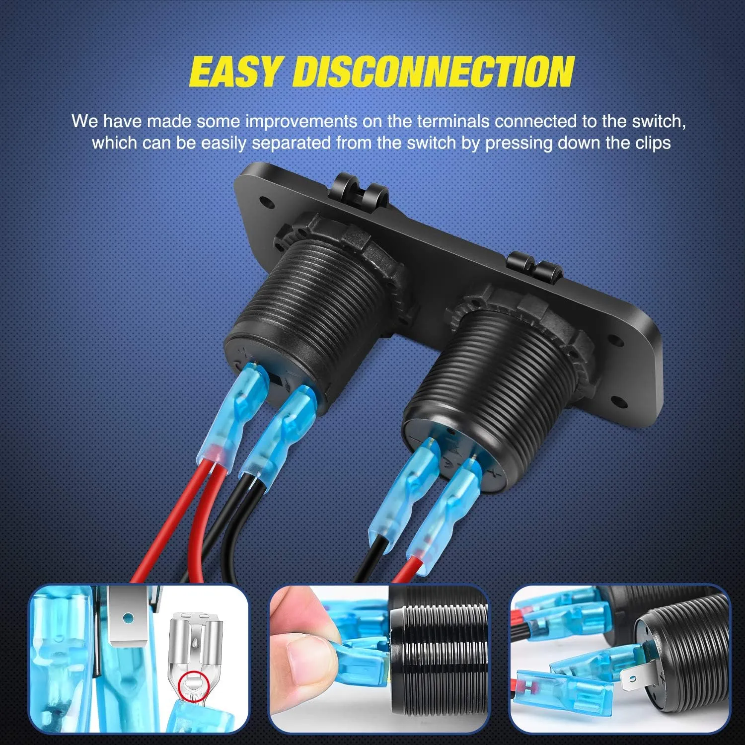 PD Type C and USB Charger Cigarette Lighter Socket Pre-Wired 12V 24V