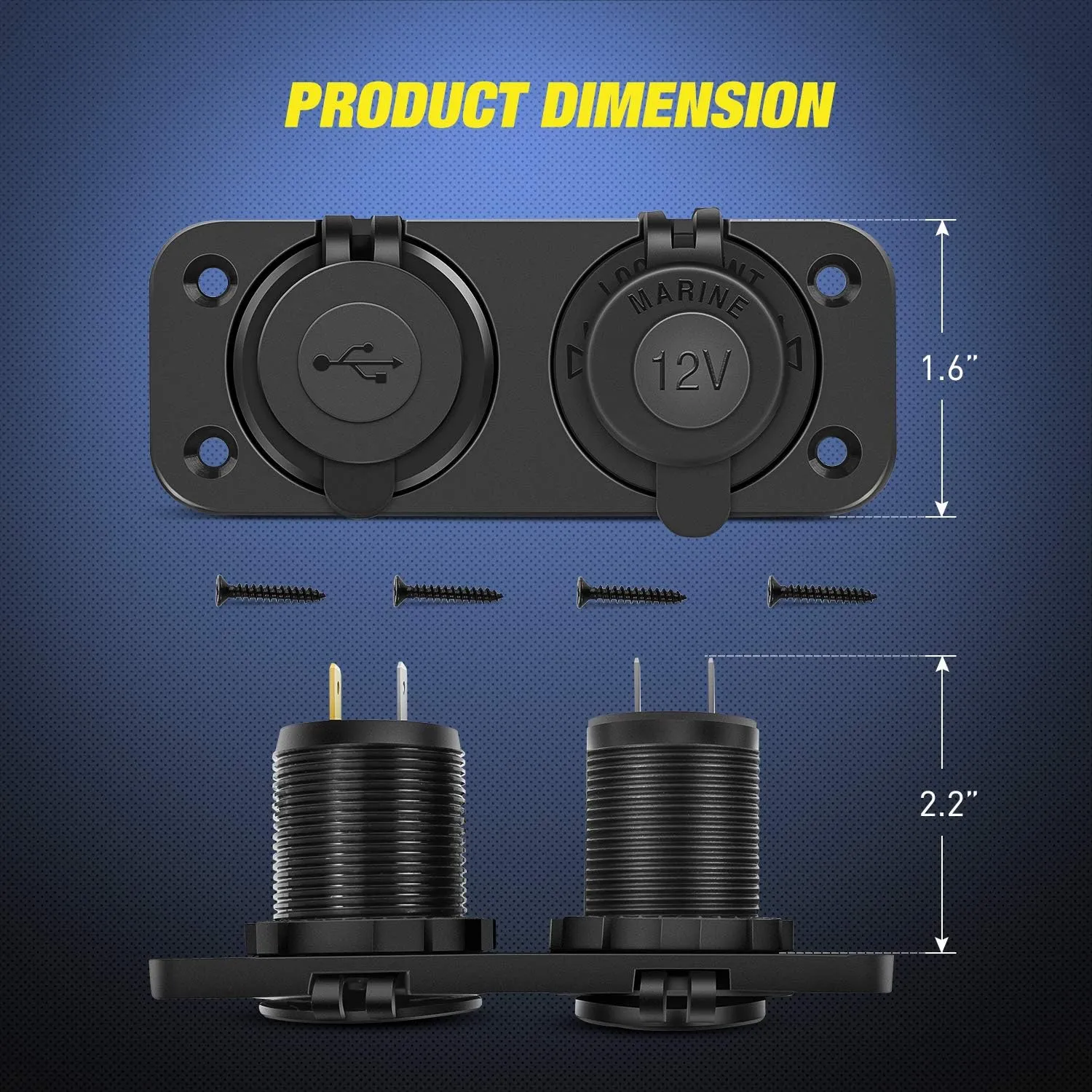 PD Type C and USB Charger Cigarette Lighter Socket Pre-Wired 12V 24V