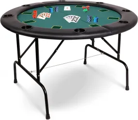 Poker Table Folding Casino Poker Table 8 Players Round Card Table with 8 Plastic Cup Holder Casino-Grade Felt Surface for Blackjack