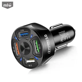 premium USB Car Charger 2-Port - QC 3.0 Car Phone Fast Charging Adapter Compatible with iPhone, Android, Samsung Galaxy & USB Charging Devices (Black)