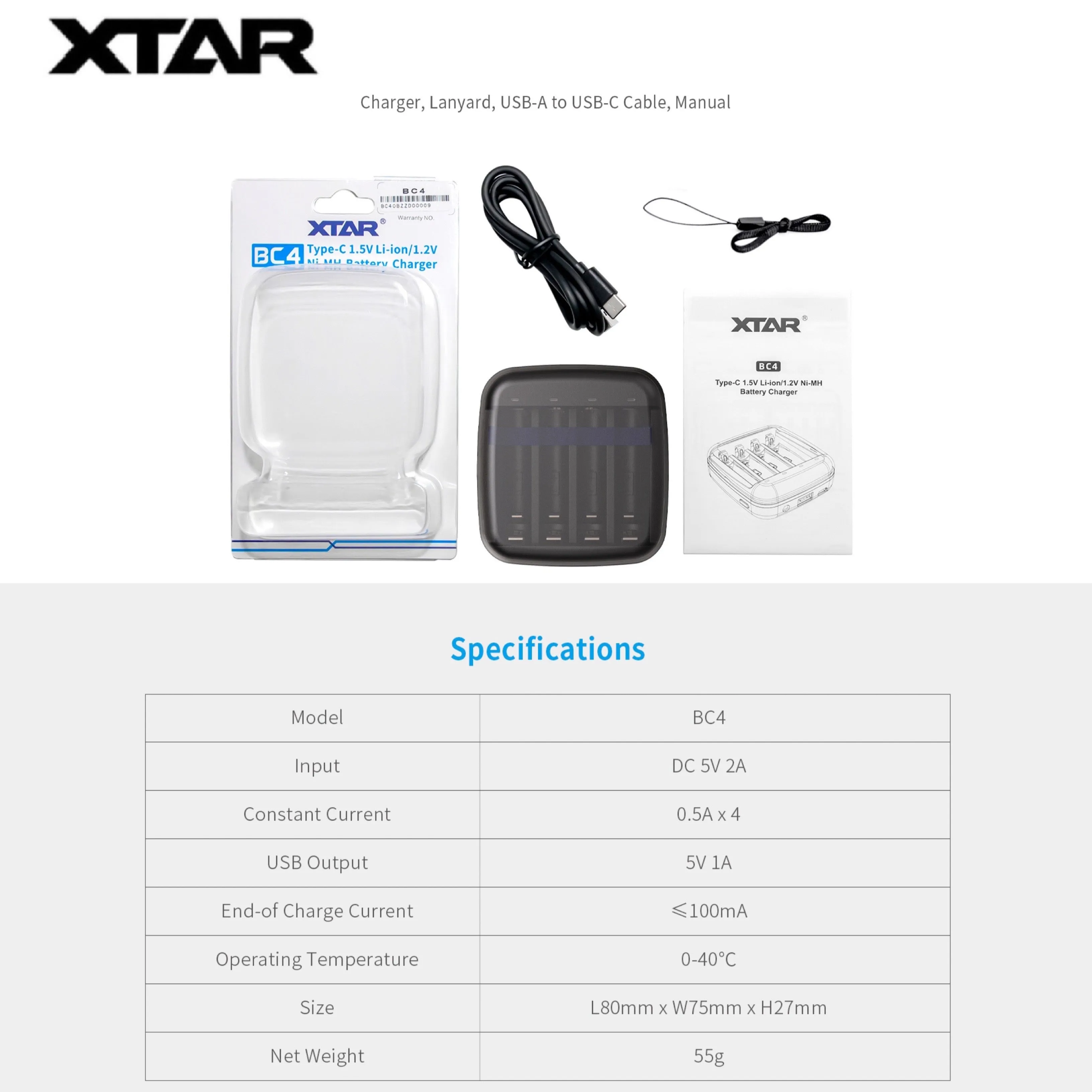 Promotion: XTAR BC4 Charger & XTAR 1.5V Li-ion Battery AA x 4 ก้อน
