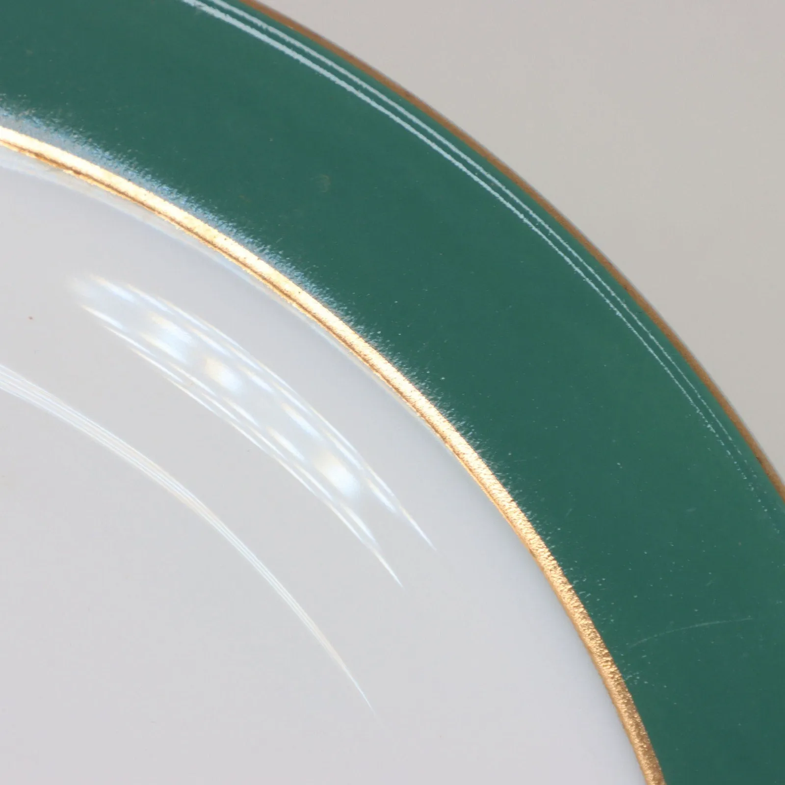 Pyrex Green Band Gold Trim White Milk Glass Charger Platter Chop Plate 12 1/2"