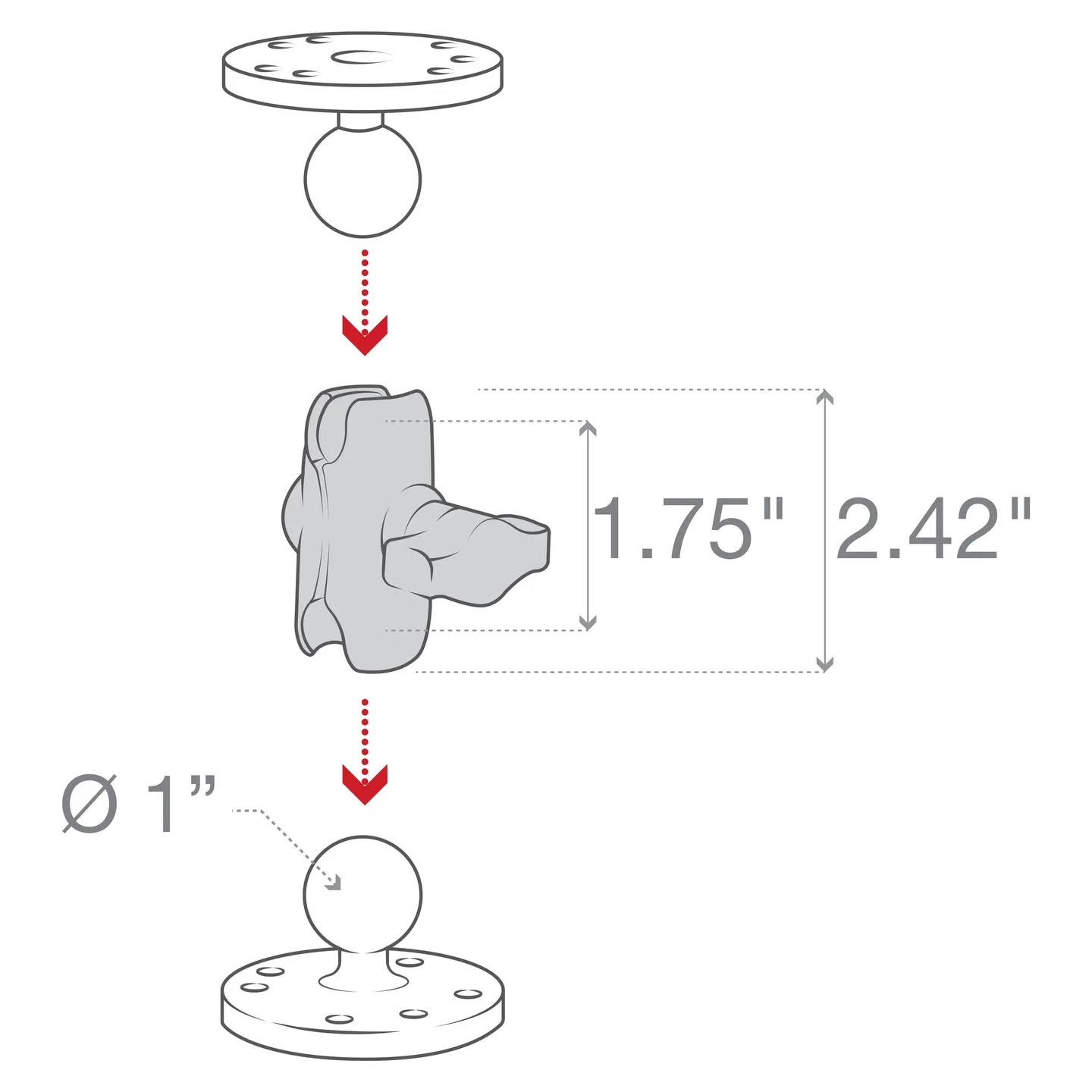 Ram Composite Double Socket Arm - B Size Short | RAP-B-201U-A