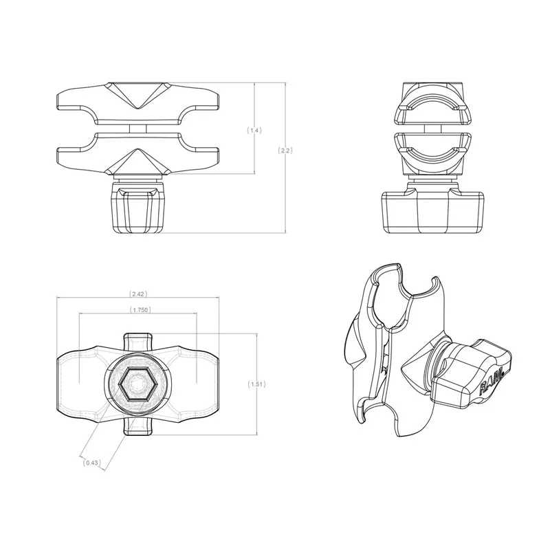 RAM Double Socket Arm - Small