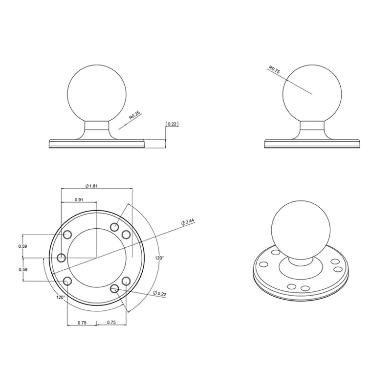 Ram Round Plate with Ball - C Size | RAM-202U
