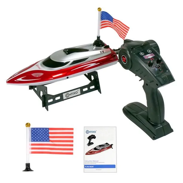 RC Boat Remote Control Boats for Pools and Lakes, 20 mph 2.4GHz Racing Boats, Low Battery Alarm, Capsize Recovery, Toy Gift (Red)