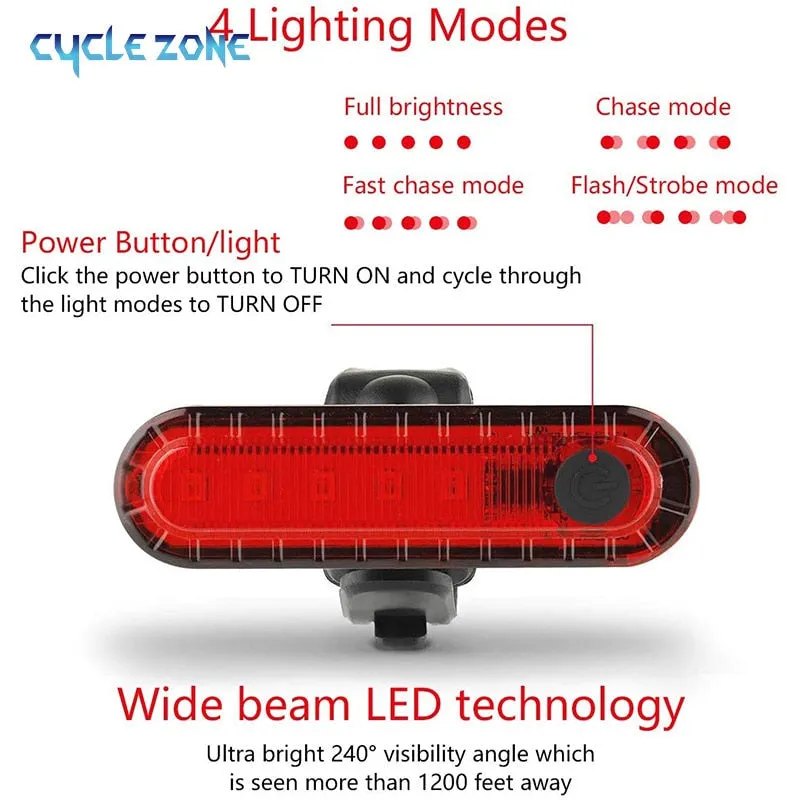 Rear Bike Tail Light USB Rechargeable