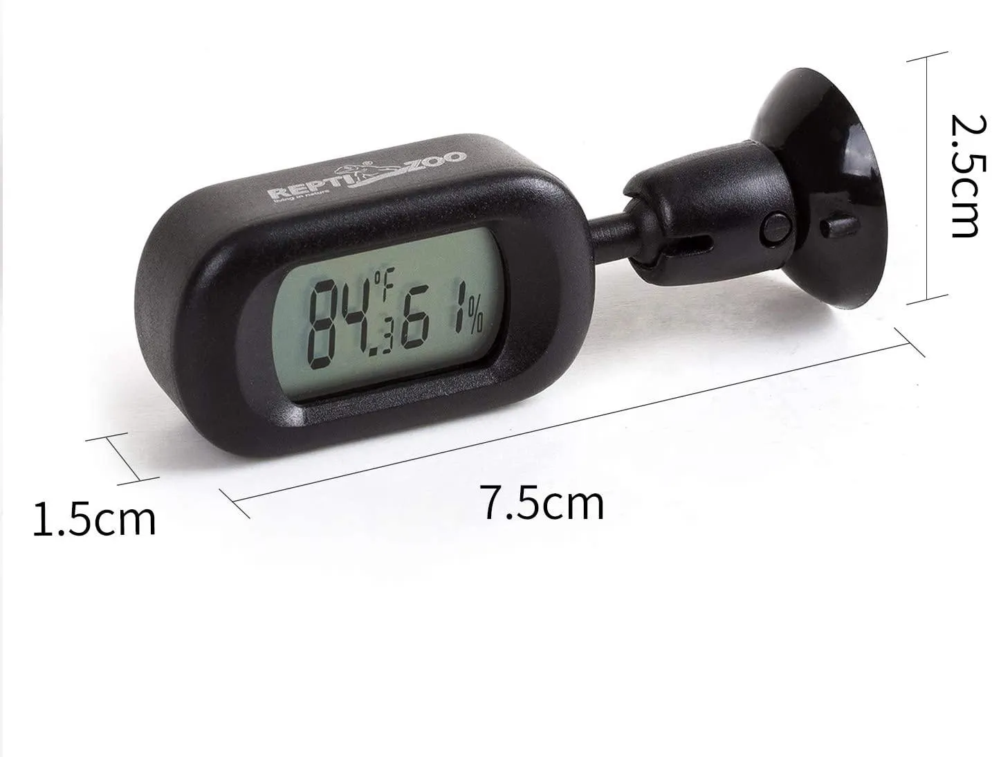 REPTI ZOO Reptile Terrarium Thermometer Hygrometer Digital Display 2PCS 360 Degree Rotation with Suction Cup, 3-Sides Mounting