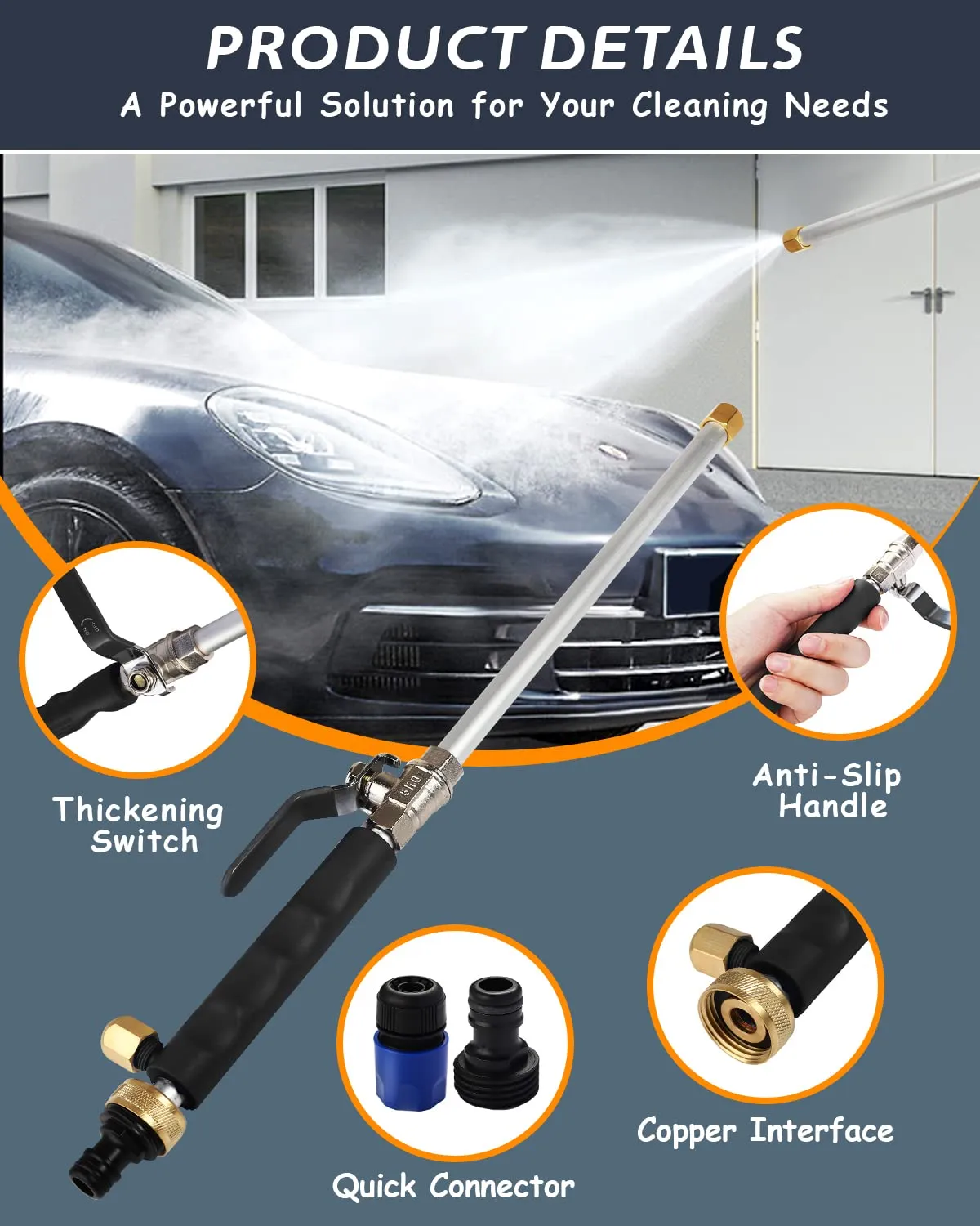 Rerennco Upgraded Jet Nozzle for Garden Hose Power Washer Wand Hydro Jet High Pressure Washer Tools with 2 Different Nozzles and Hose Quick Connectors