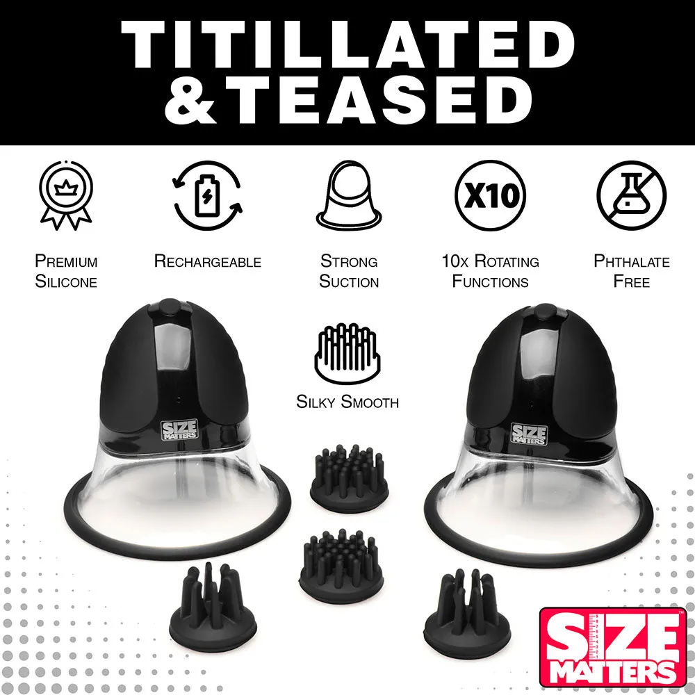 Size Matters 10X Rotating Silicone Nipple Suckers with 4 Attachments Black