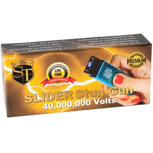 Slider 40 Million Volt Stun Gun Flashlight 4.9 Milliamps