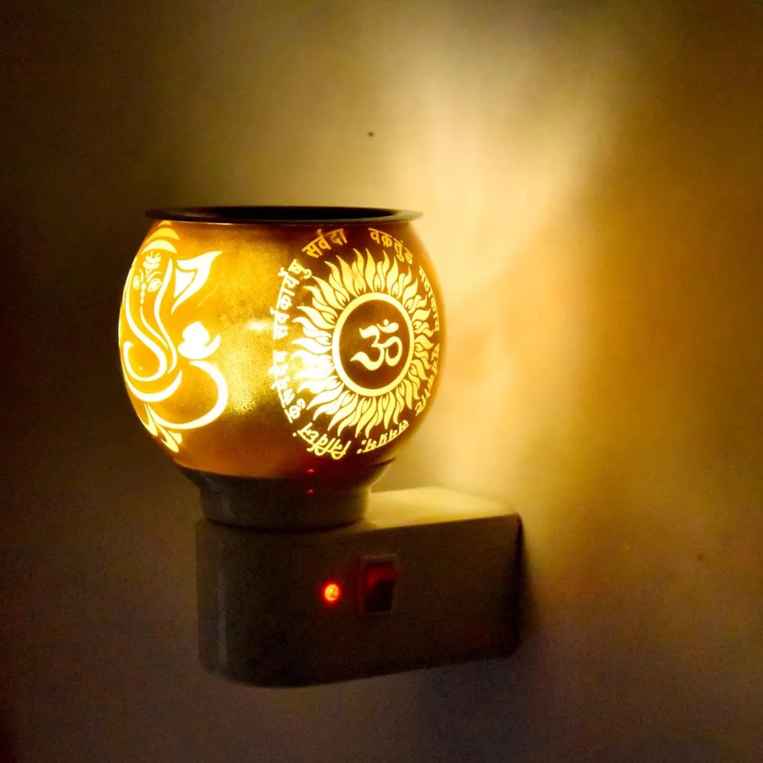 Spocky Decor Ceramic Aroma Diffuser | Kapoor Dani Cum Night Lamp Multi Functional Essential Oil Camphor Burner for Fragrance with Switch On/Off Button for Heating (Ceramic-KD-010)