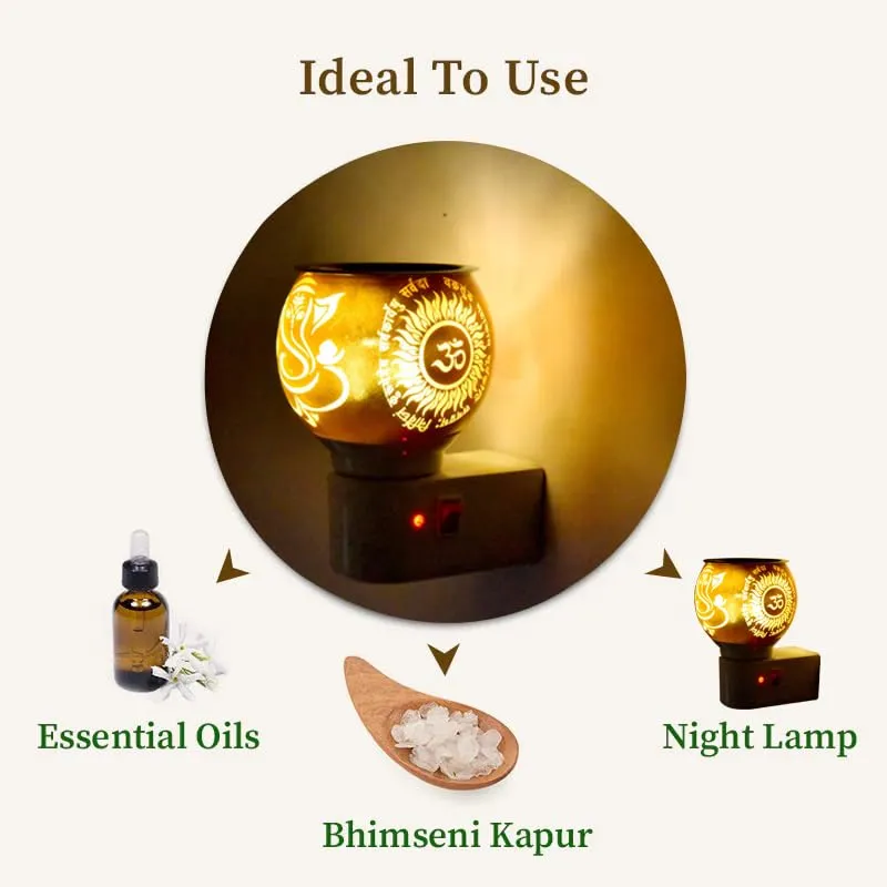 Spocky Decor Ceramic Aroma Diffuser | Kapoor Dani Cum Night Lamp Multi Functional Essential Oil Camphor Burner for Fragrance with Switch On/Off Button for Heating (Ceramic-KD-010)