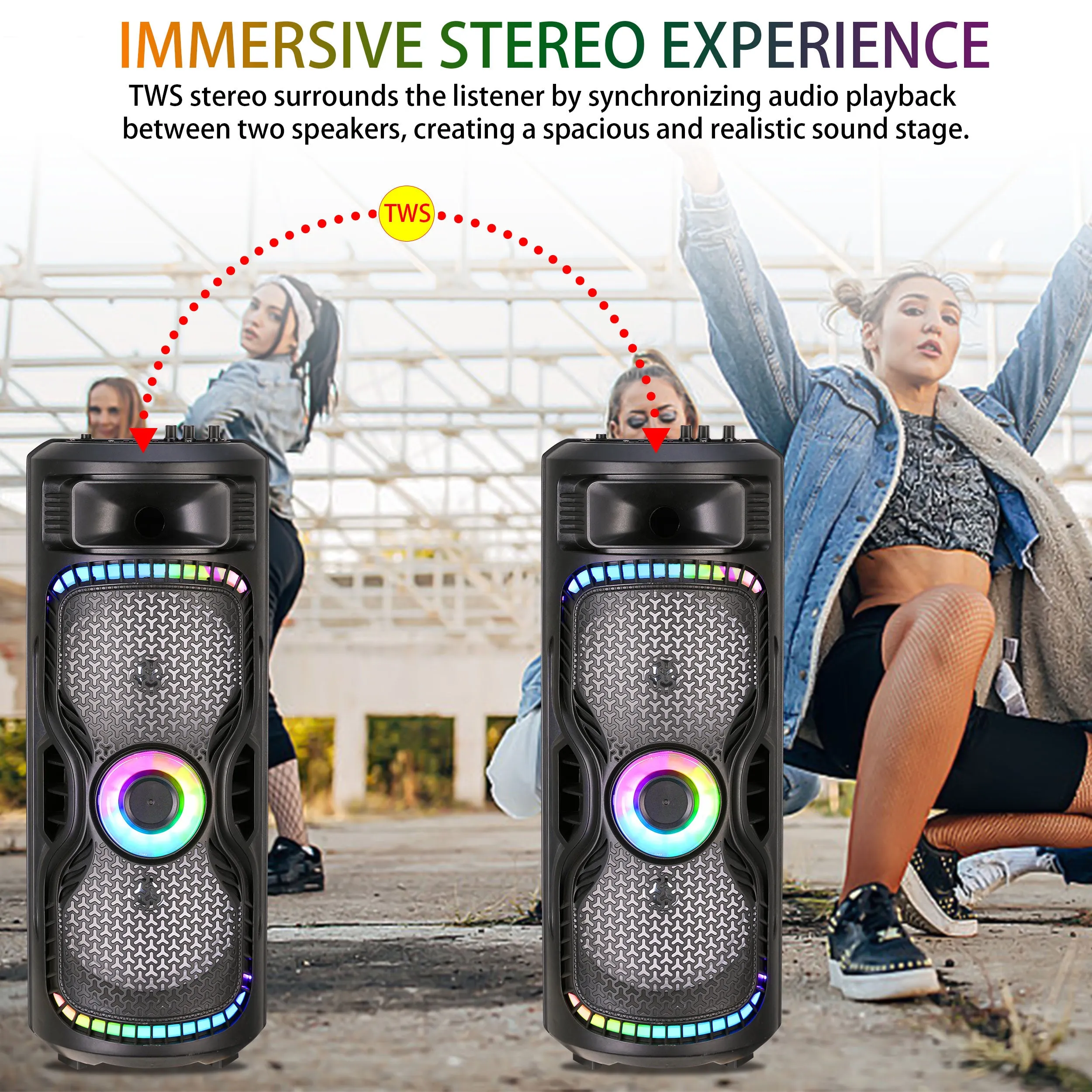 TOPTECH BRAZE-8 Dual 8" Bluetooth Party Speaker with Disco Lights & Rechargeable Battery
