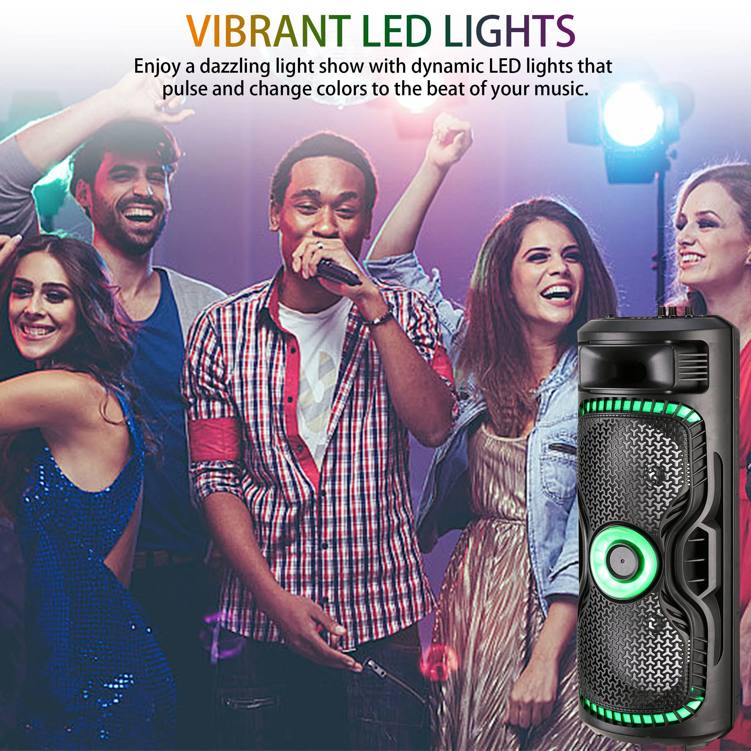 TOPTECH BRAZE-8 Dual 8" Bluetooth Party Speaker with Disco Lights & Rechargeable Battery