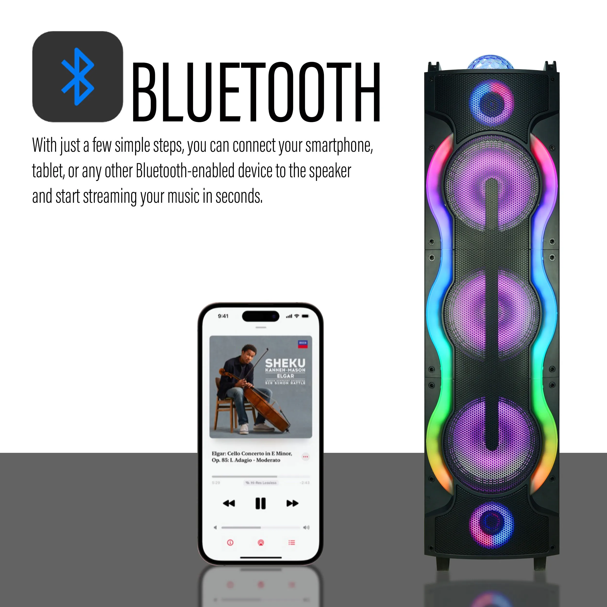 TOPTECH SKY-30, 3x10" Bluetooth Speaker with Disco Lights, DJ Bulb & Wireless Connectivity