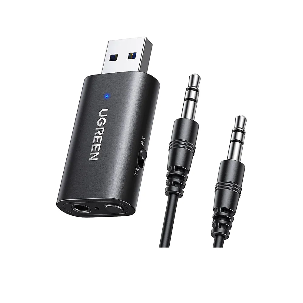 UGREEN 2-in-1 Wireless Bluetooth 5.1 USB 2.0 Transmitter & Receiver Adapter with 3.5mm Mini Audio Jack Cable, 2400MHz Range, 10M Operating Distance for Desktop, TV, Headphones, Speaker, Amplifier, Speakers, Laptop, Smartphone | 60300