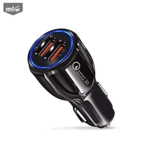valiant USB Car Charger 2-Port - QC 3.0 Car Phone Fast Charging Adapter Compatible with iPhone, Android, Samsung Galaxy & USB Charging Devices (Black)