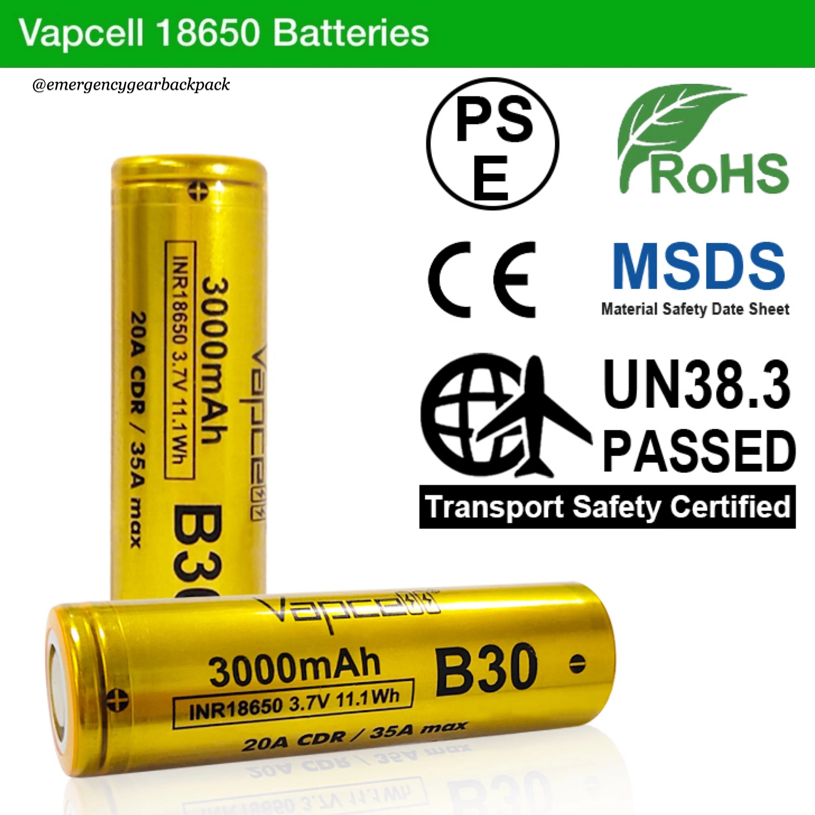 Vapcell B30 INR18650 3000mAh 3.7V 35A