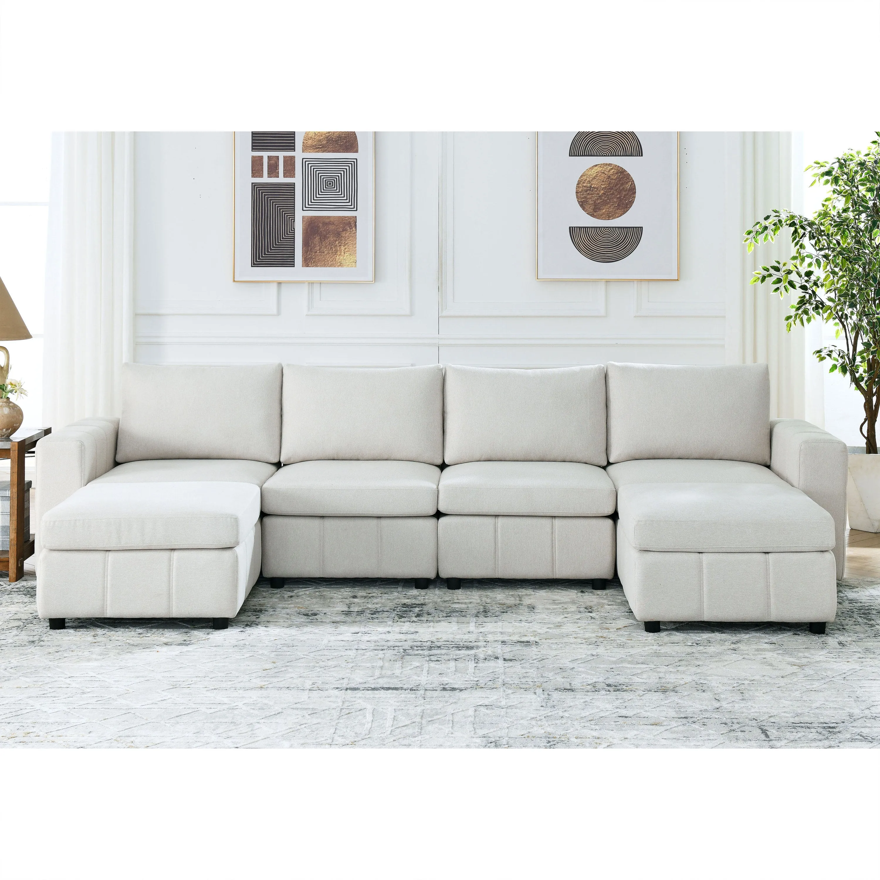 Varga Modular Sectional Sofa Sets (4-Seater with 2 Ottoman) - Beige