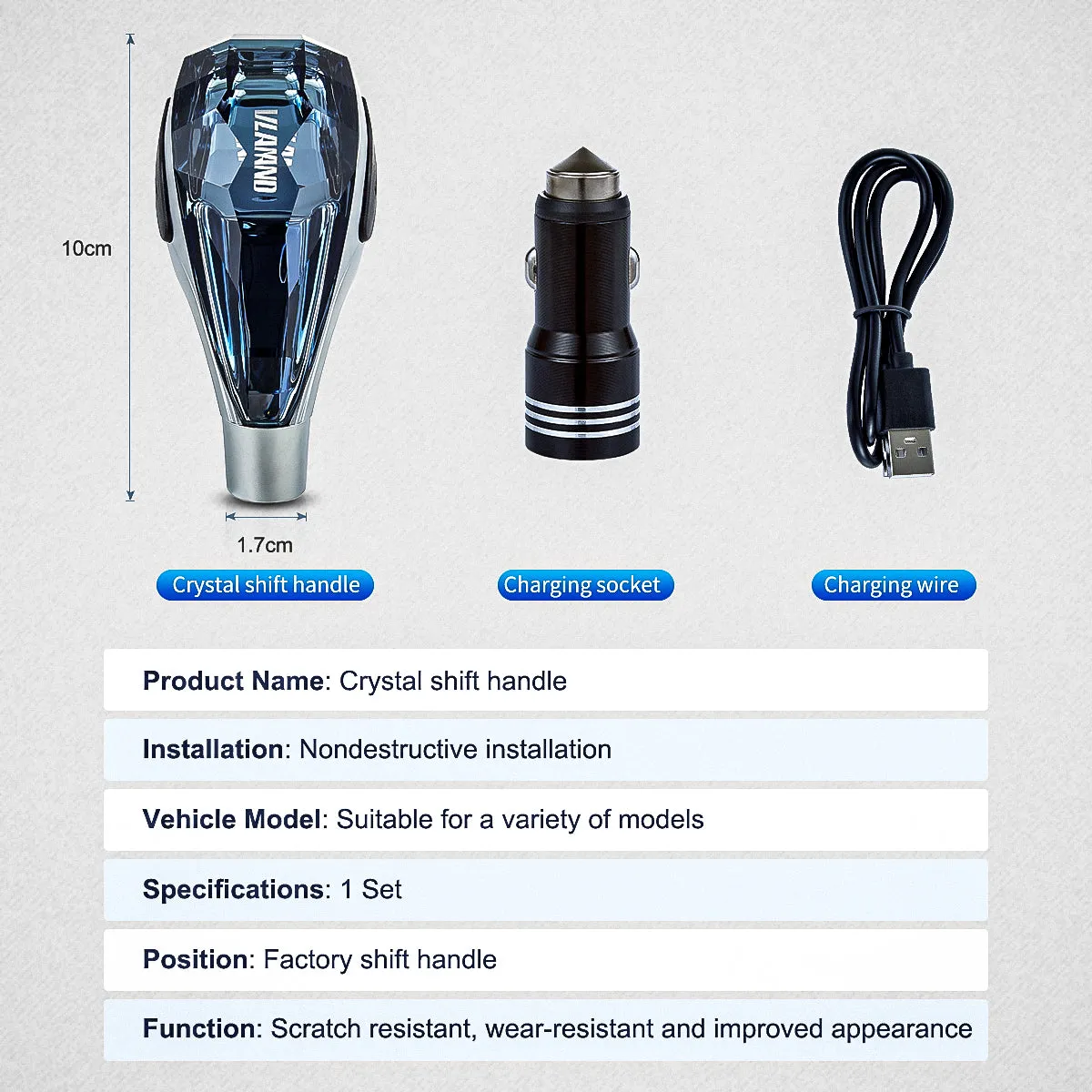VLAND Universal Crystal Shift Knob Touch Activated LED RGB Lights Fit Most Manual / Automatic Without Lock Button Vehicles Shifter
