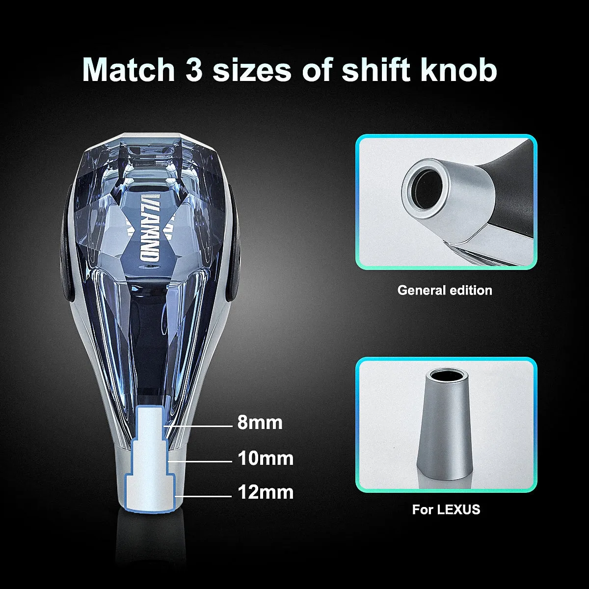 VLAND Universal Crystal Shift Knob Touch Activated LED RGB Lights Fit Most Manual / Automatic Without Lock Button Vehicles Shifter