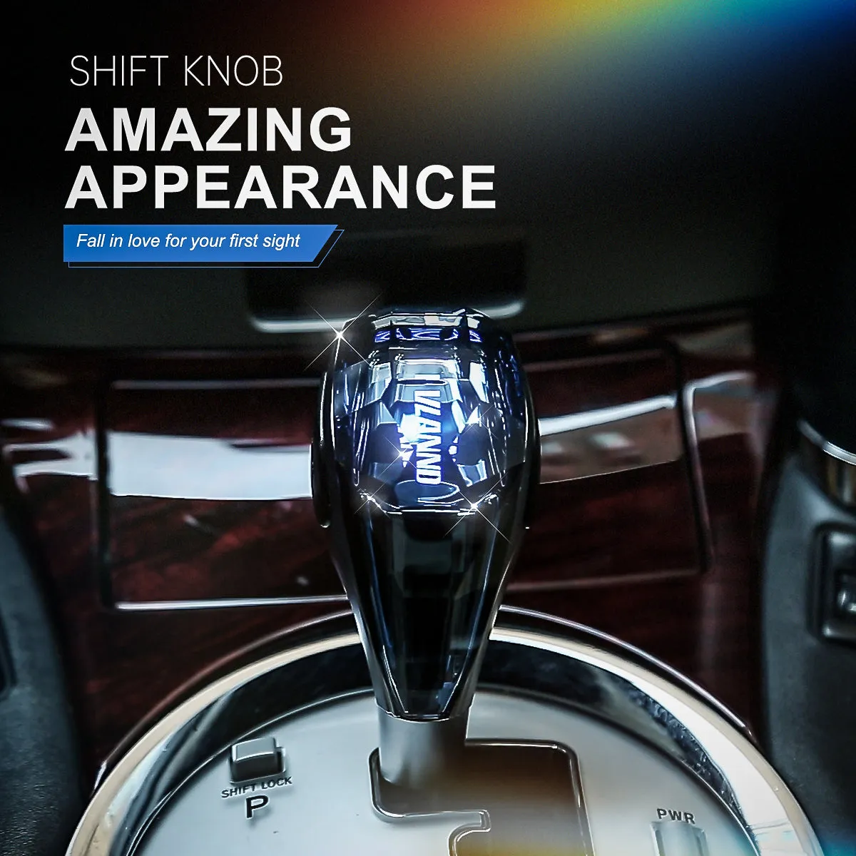 VLAND Universal Crystal Shift Knob Touch Activated LED RGB Lights Fit Most Manual / Automatic Without Lock Button Vehicles Shifter