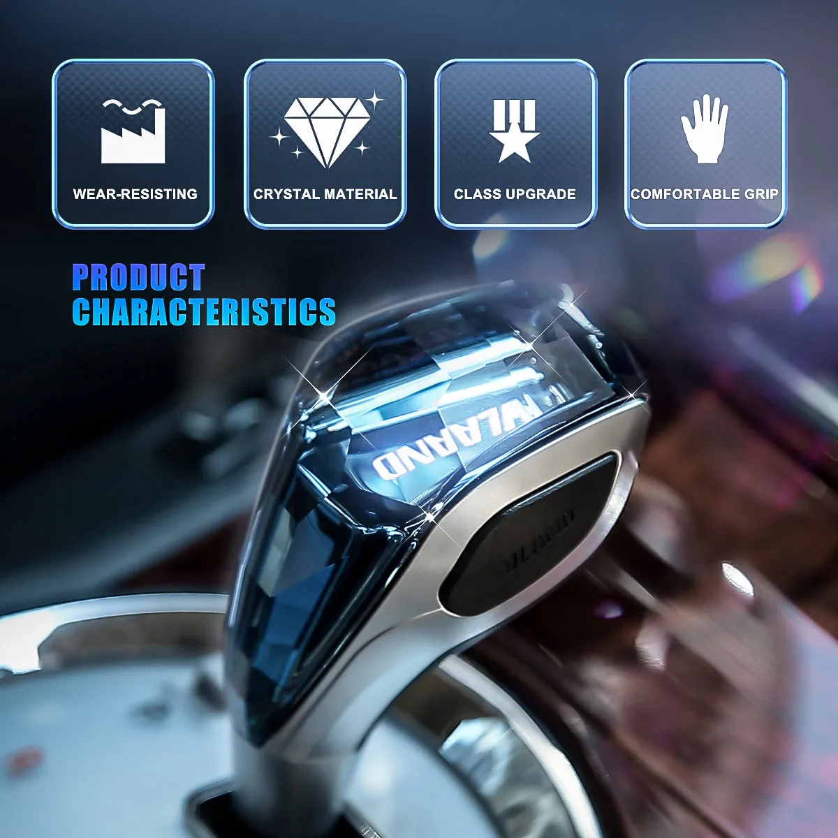 VLAND Universal Crystal Shift Knob Touch Activated LED RGB Lights Fit Most Manual / Automatic Without Lock Button Vehicles Shifter