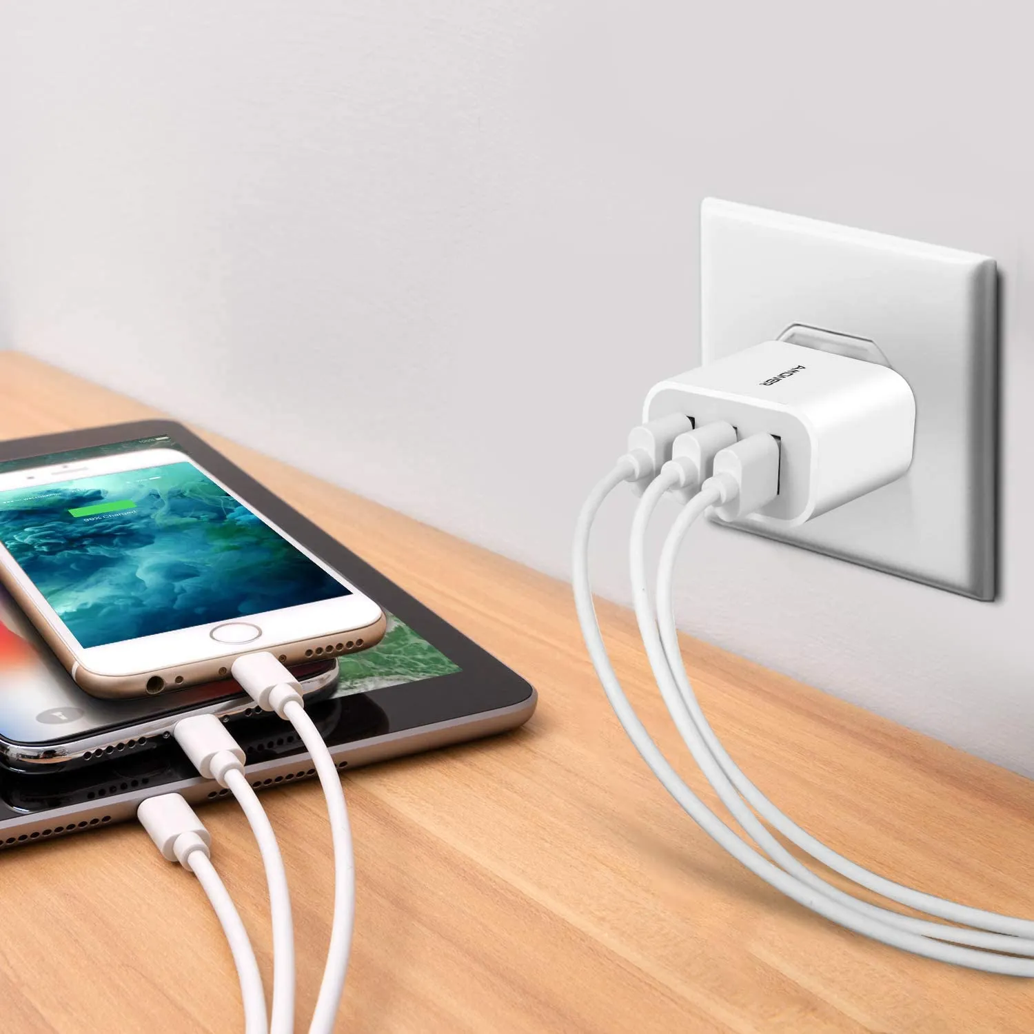 Wall Charger, Amoner Upgraded 2Pack 15W 3-Port USB Plug Cube Portable